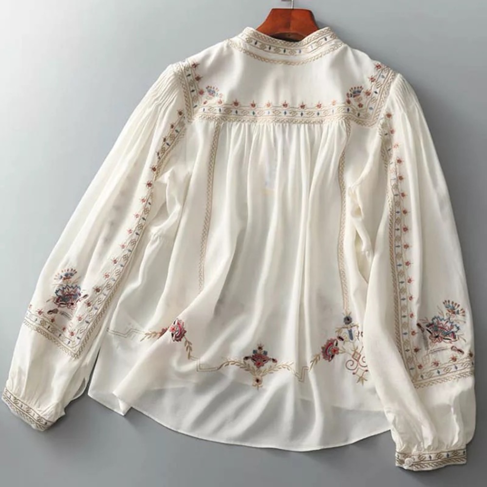 The Payton ReEdit Floral Shift Blouse With Blouson Sleeves And Floral Detailing - Picture 4 of 8